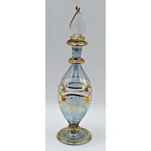 Hand Blown Victorian Egyptian Style Perfume Bottle, 24ct Gold, Contemporary,